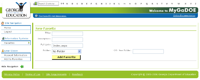 The Add to Favorites page