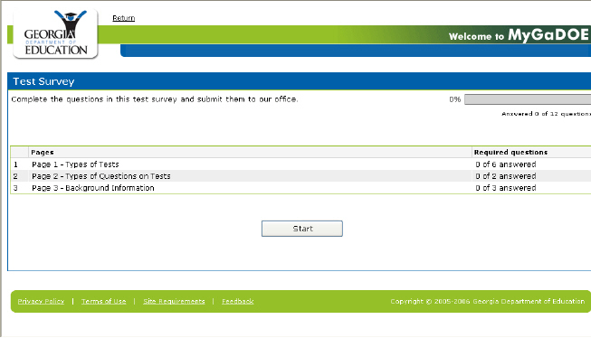 A sample Survey page