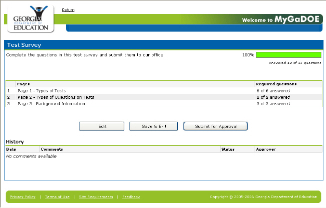 An example of a Survey Submission page