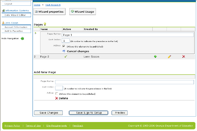 The Edit Page screen