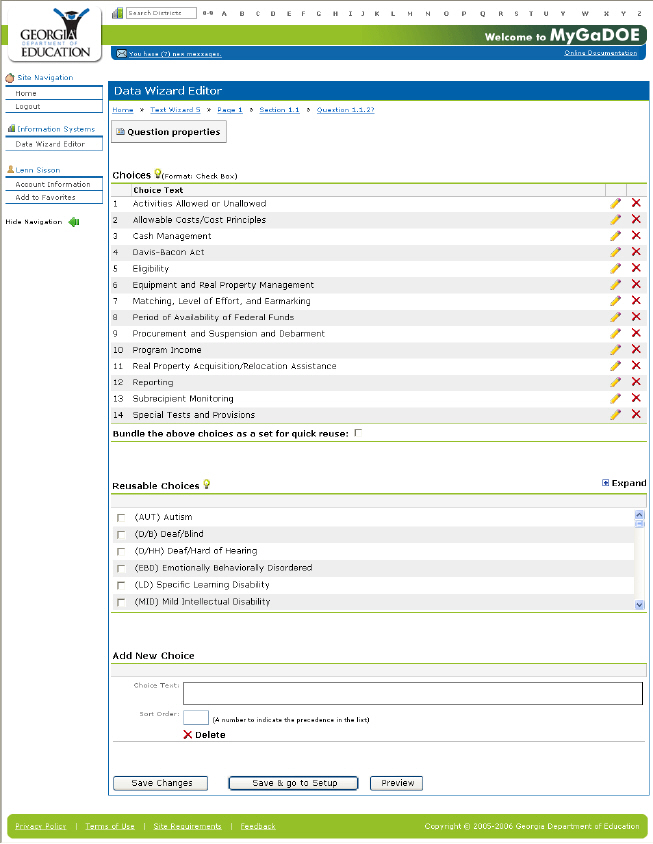 The Data Wizard Edit Question page
