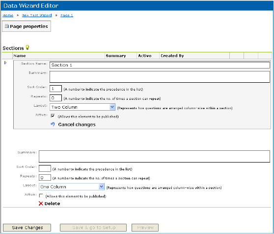 The Edit Section page