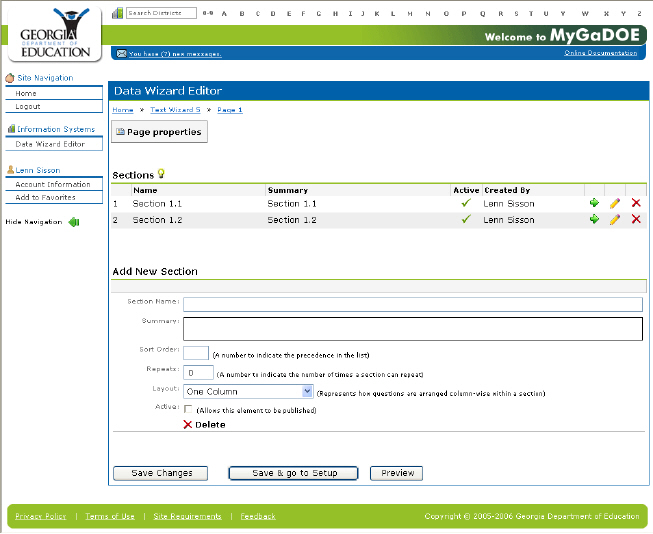 The Edit Page screen showing two sections