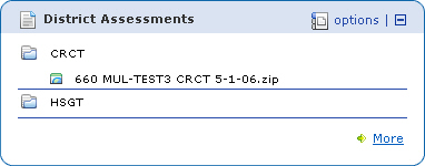 A District Assessment portlet, expanded to show the available assessments
