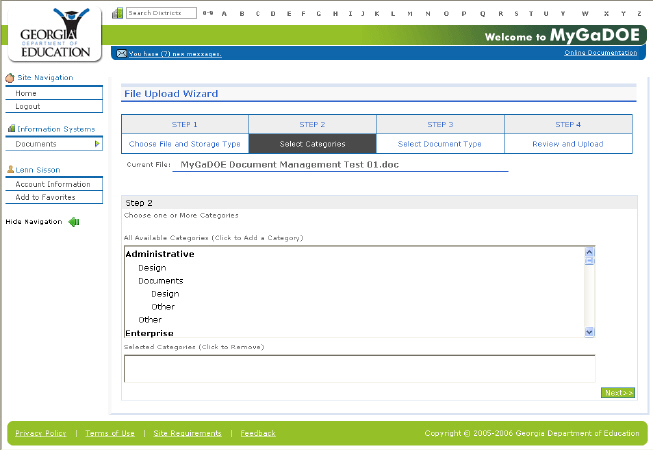Step 2 of the File Upload Wizard