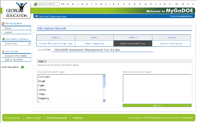 Step 3 of the File Upload Wizard