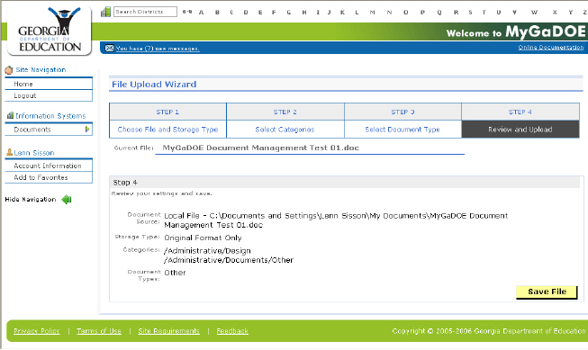 Step 4 of the File Upload Wizard