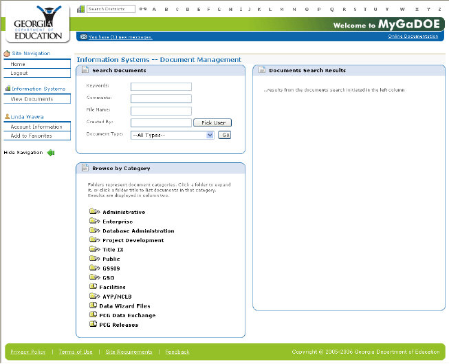 Example of the Document Management Main page