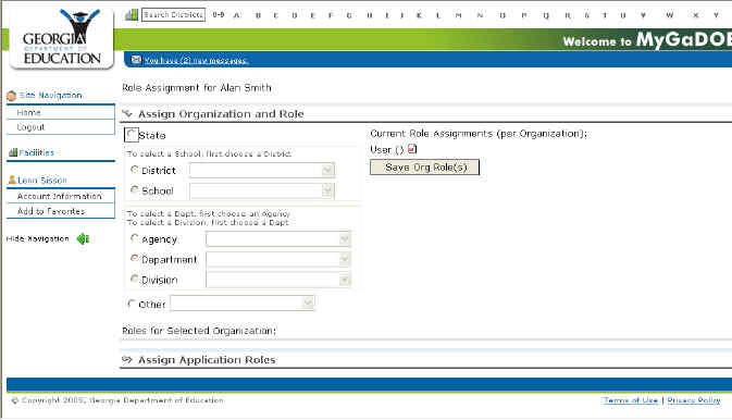 The Assign Organization and Role section