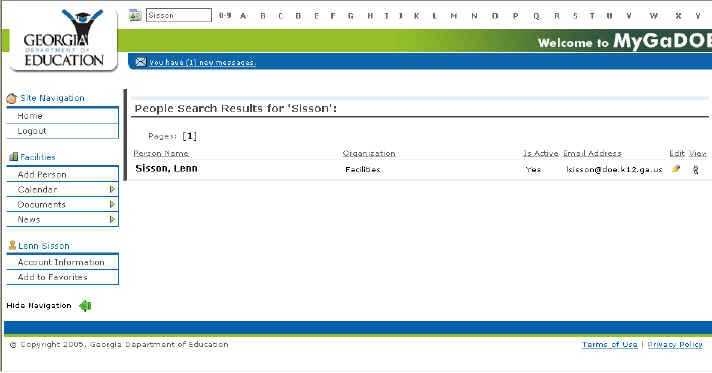 The Search results page