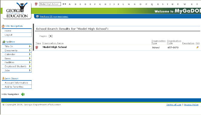 The search results page