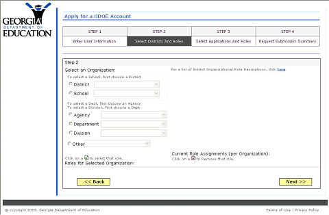 The Apply for a GaDOE Portal Account Step 2 page