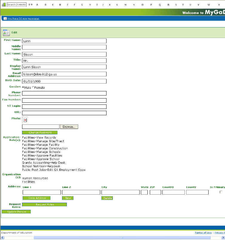 The Edit User Information page
